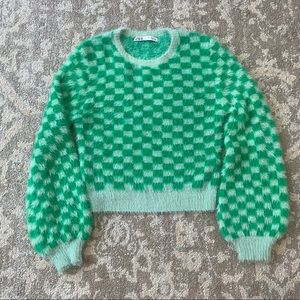 Zara crop green checkered sweater, size Large